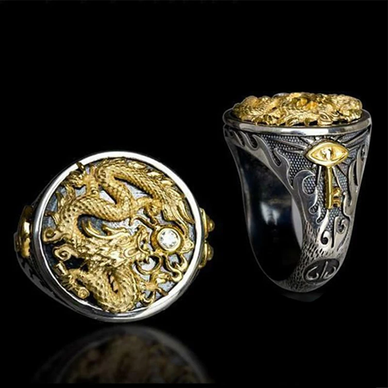 

Vintage Punk Black Gold Lion Head Finger Rings For Men Punk Jewelry Gothic Biker Cool Man Rings bague homme Z4P522