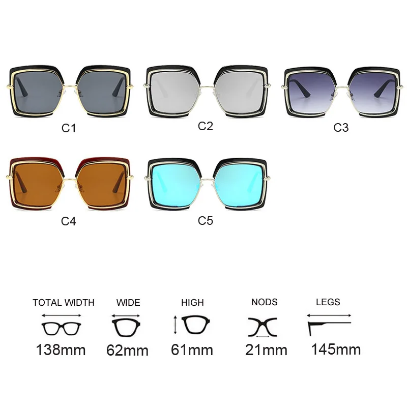 

Oversized Sunglasses Women Brand Designer Metal Square Eyewear 2021 New Female Shades Big Mirror Sun Glasses Superstar oculos