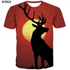 Бренд KYKU, футболка с оленем, мужские футболки с животными, Повседневная футболка с принтом Луны Harajuku, футболки с 3d принтом, Мужская одежда, летняя уличная одежда с принтом