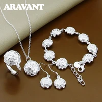 925 silver fashion rose flowers pendant necklaces bracelets earrings rings sets for women party jewelry gift