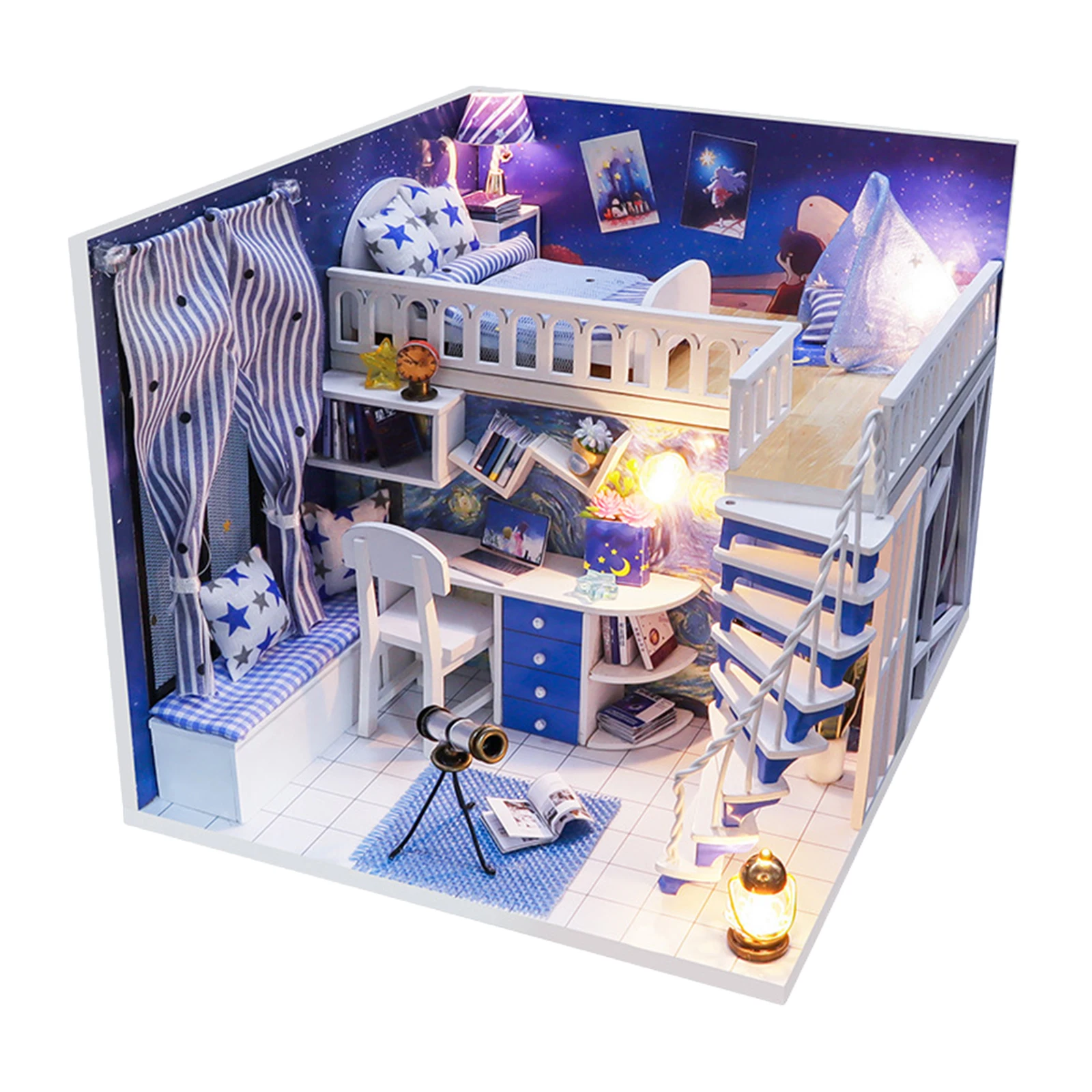 

Миниатюрный Кукольный домик с мебелью, чехол со светодиодной подсветкой на батарейке, деревянный тематический дом, 3D пазлы, кукольный дом, с...