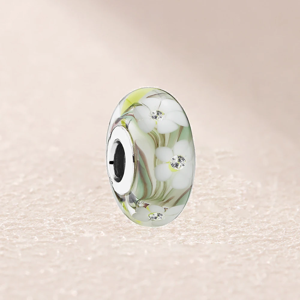 

791638CZ-1 Wild Flowers Charm, Murano Glass & Clear CZ