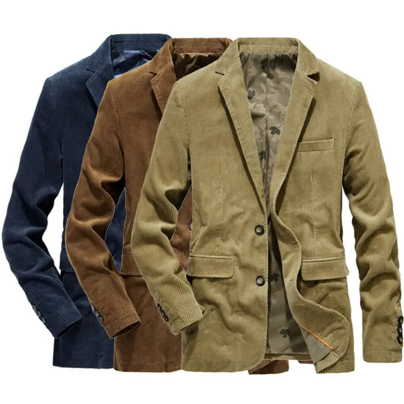 Мужской винтажный вельветовый пиджак с вырезом на воротнике|Пиджаки| |