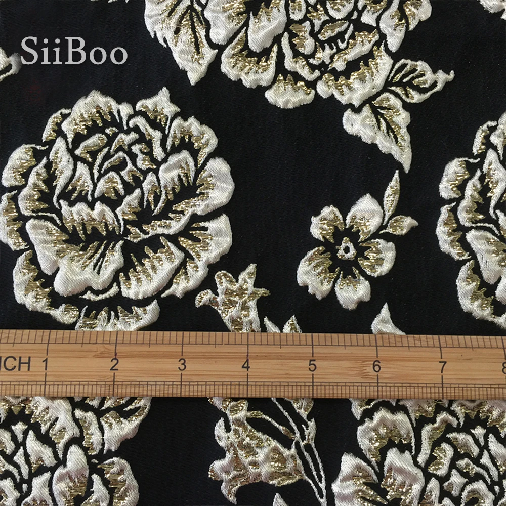 Европейский стиль плотная черная парча ткань с коричневой золотой нитью