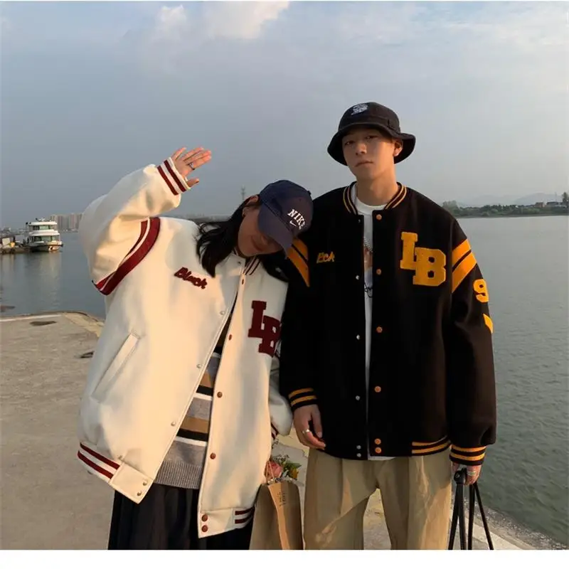 

2021 New Arrival Hot Single Breasted Spliced Letter Brand Clothing Bomber Jacket Women Loose Baseball Uniform Female Winter Coat