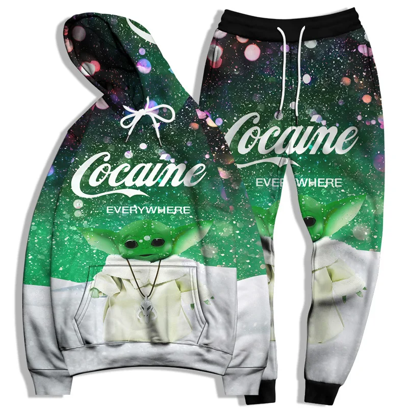 

Big Size 6XL Digital Print Anime Lady Pullover Two-Piece Casual Drawstring Hooded Long-Sleeved Hoodie Trousers Harem Pants Suit