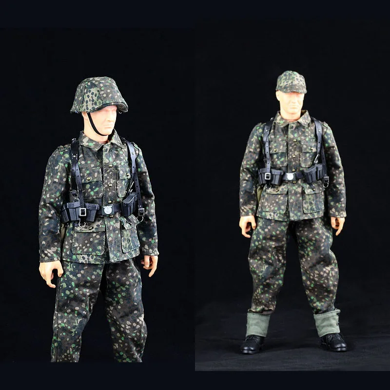 1/6 Scale Military WWII Norman Pea Camouflage Uniform Coat pants Helmet Cover Hat forward Cap Clothes Suit 12“ Soldier