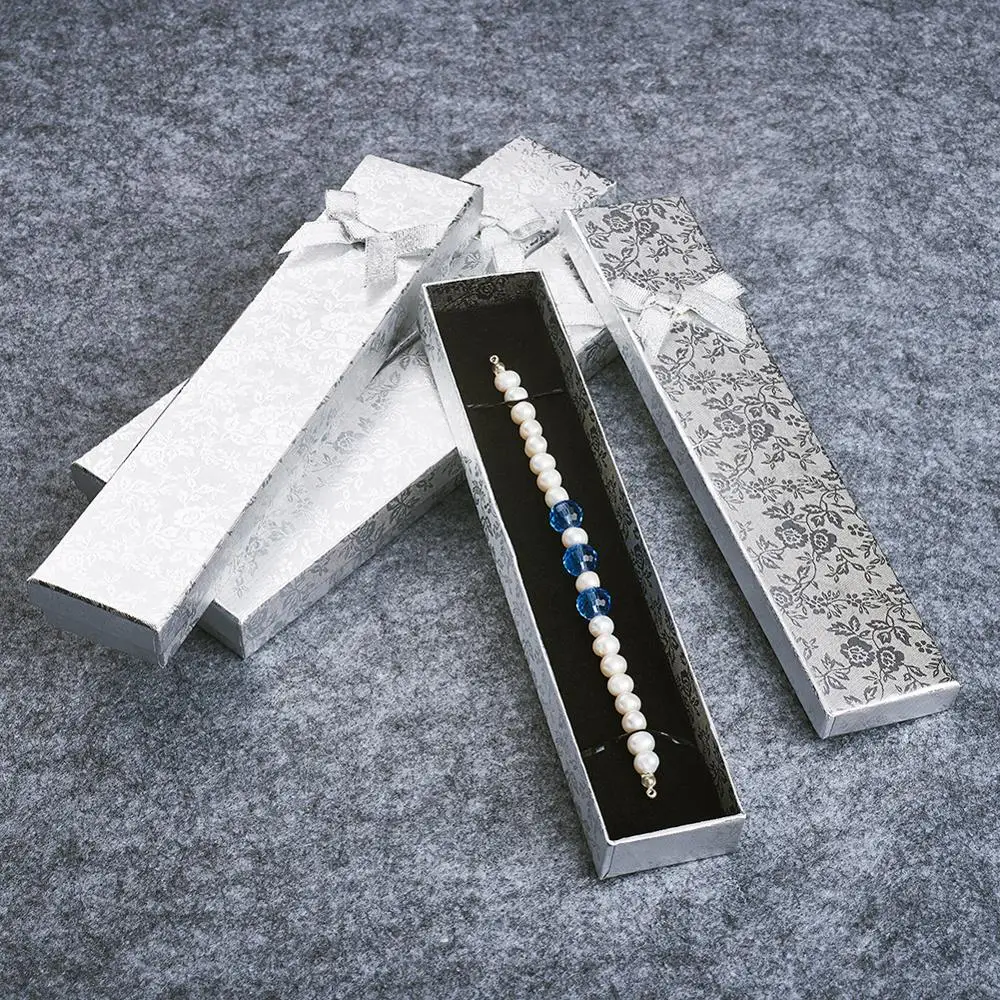 12 шт. прямоугольные коробки для ожерелий с бантиком и губкой внутри браслетов или