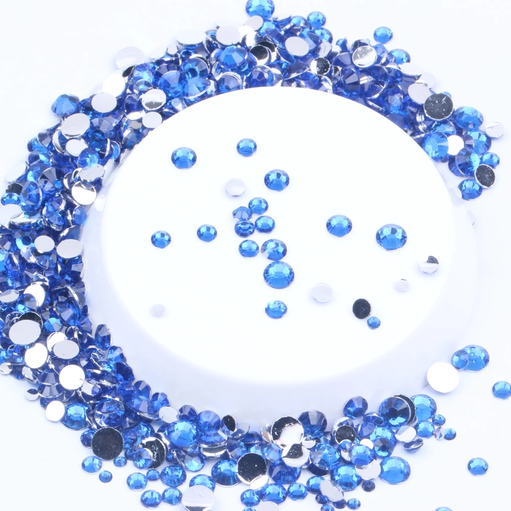 Темно-Синие стразы из смолы 2-6 мм круглые с плоской спинкой без горячей фиксации