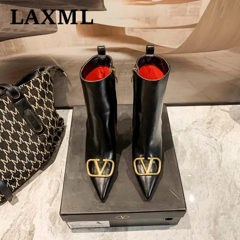 

LAXML High Quality British Style Chelsea Boots Pointed Patent Leather Fashion Ladies High Heels 2021 Brand Design Women's Shoes