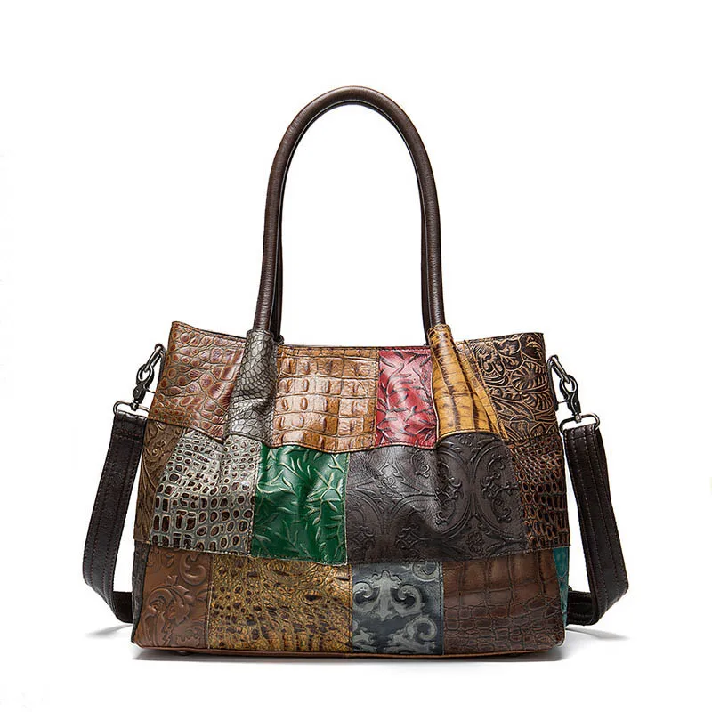 

Женская сумка из натуральной кожи, новинка 2020, Повседневная прошитая сумка, сумка через плечо с тиснением в этническом стиле