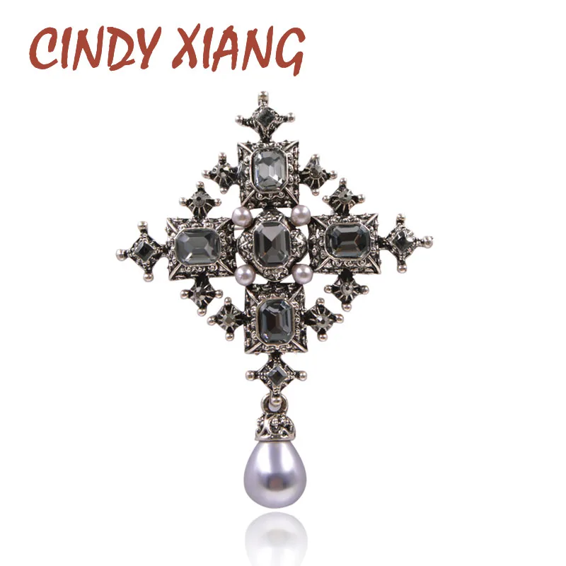 CINDY XIANG Новые Броши с кристаллами крест унисекс для женщин и мужчин Модные Винтажные большие булавки черный цвет классный дизайн стиль барокко