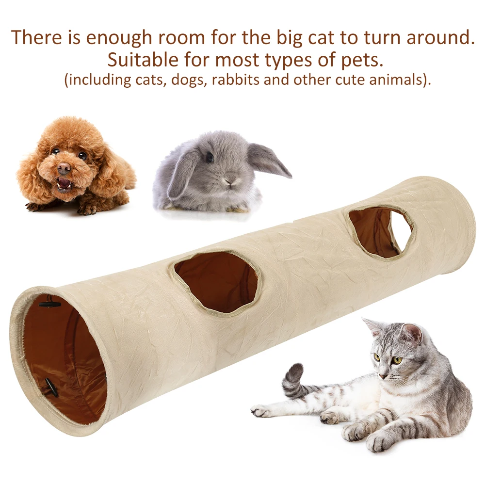 Забавный туннель для кошек 2 отверстия плюшевые игровые мячи складные игрушки