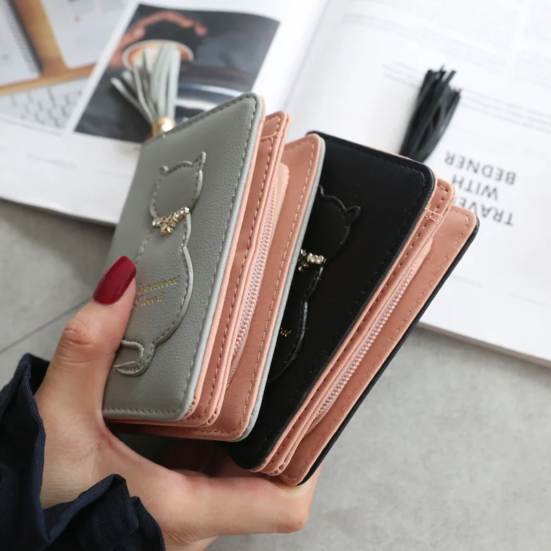 

Vinatge Female Card Holder Wallet Girl Billetera Women Cute Cat Wallet Small Zipper Wallet Designed Pu Leather Women Coin Purse