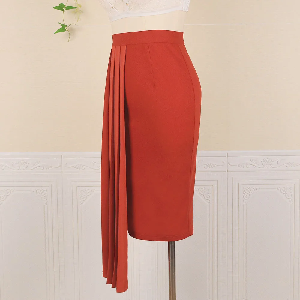 

Summer 2021 Fashion High Waist Splicing Chiffon Crimping Casual Oversize African Skirt Solid Color Simplicity Temperament