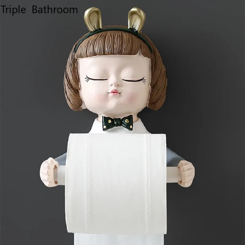 

Punch-free Cartoon Girl Towel Rack Toilet Paper Holder Towel Rack Shelf Bathroom Accessories Paper Towel Sundries Storage Rack