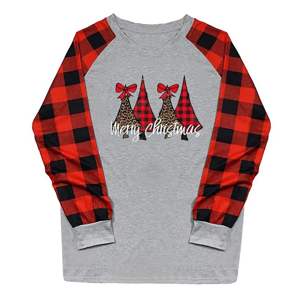 Женские повседневные футболки блузки с длинным рукавом в клетку рождественским