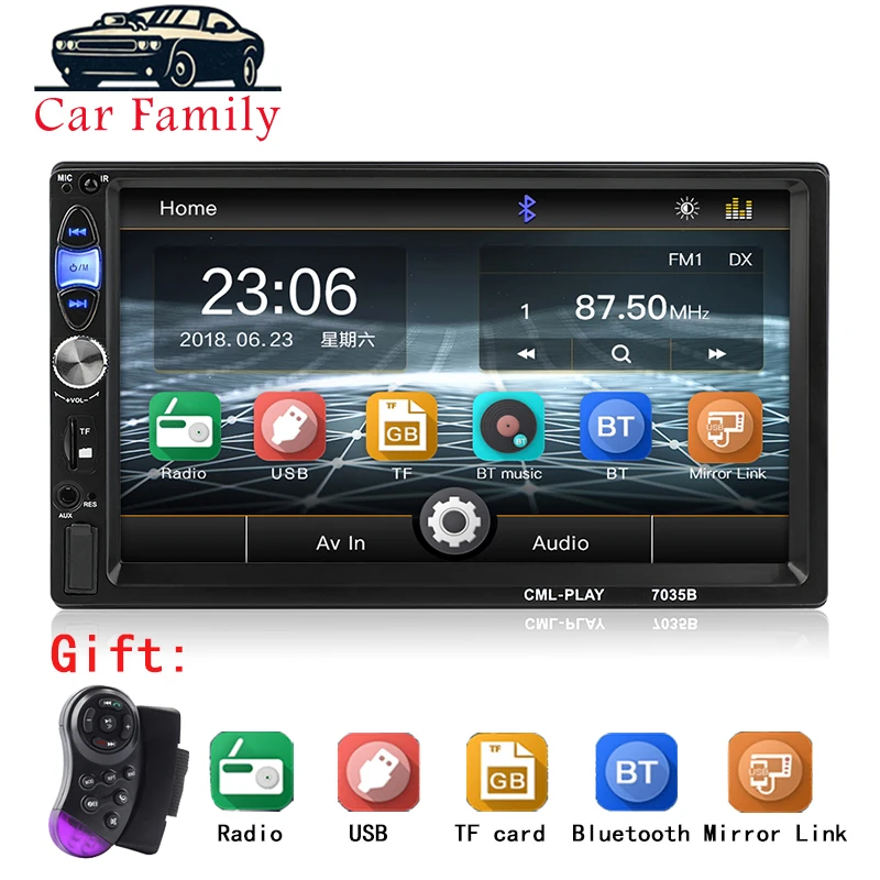 Авторадио Bluetooth FM сабвуфер автомобильный MP5 плеер AUX USB SD 2 Din Автомобильный Радио 7 дюймов HD Авто Аудио плеер с камерой заднего вида
