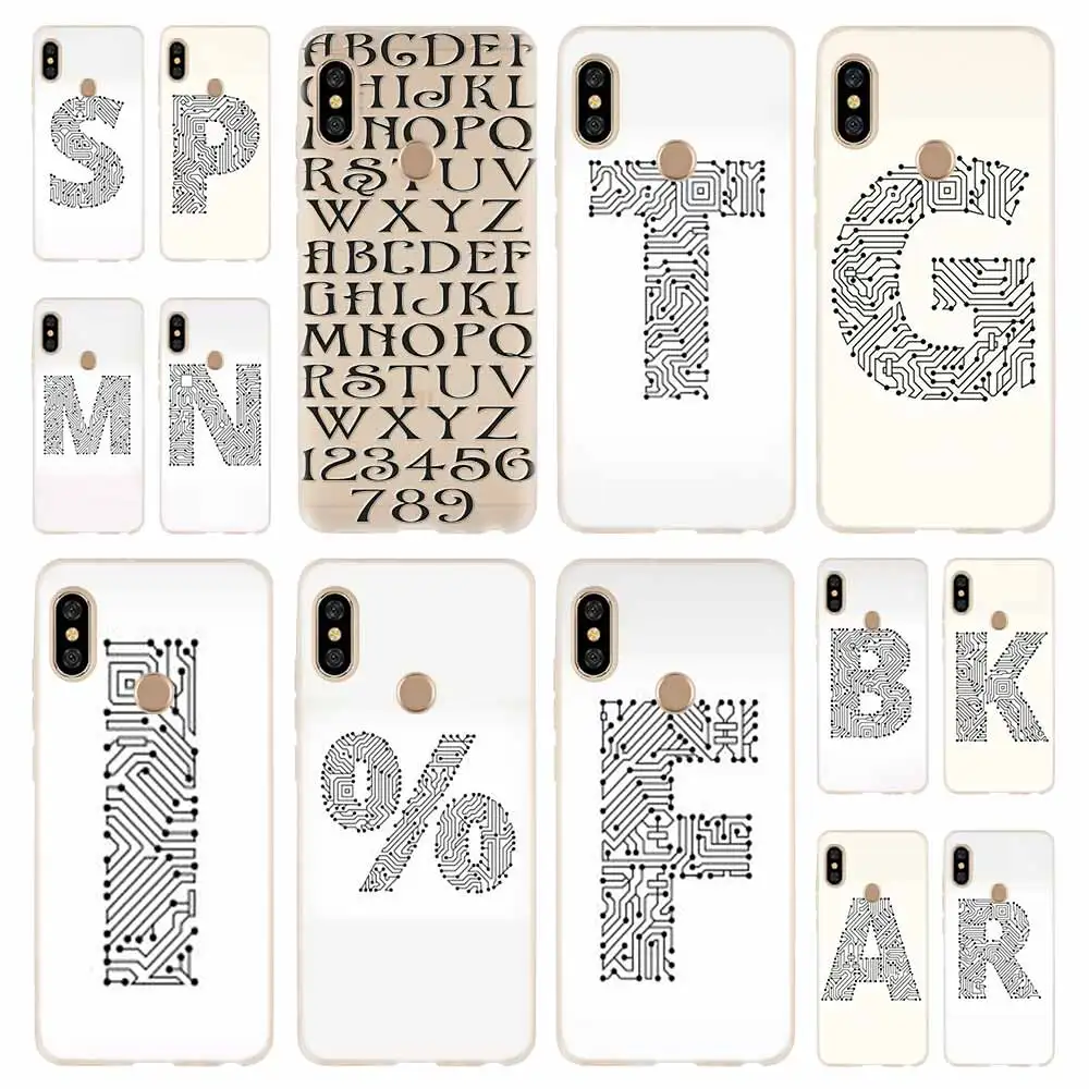 in Black And White Circuit Board Font - Illustration Soft Case For Xiaomi Redmi Note 11 10 9 8 7 Pro Max 10s 9S 9T 8T 4G 5G | Мобильные