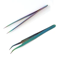 stainless steel straight curved eye lashes tweezers rainbow colored false fake eyelash extension nippers pointed clip profession