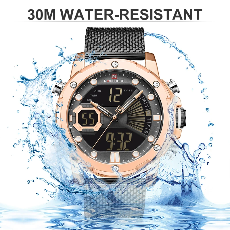 

Top Brand NAVIFORCE Men Analog Digital Dual Display Quartz Watch Mens Stainless Steel Chronograph Sport Waterproof Wrist Watches