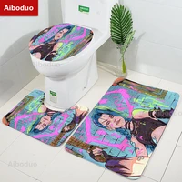 aiboduo 3pcsset jinx toilet lid cover set non slip carpet anime bath mat arcane home decoration customizable lol restroom rug