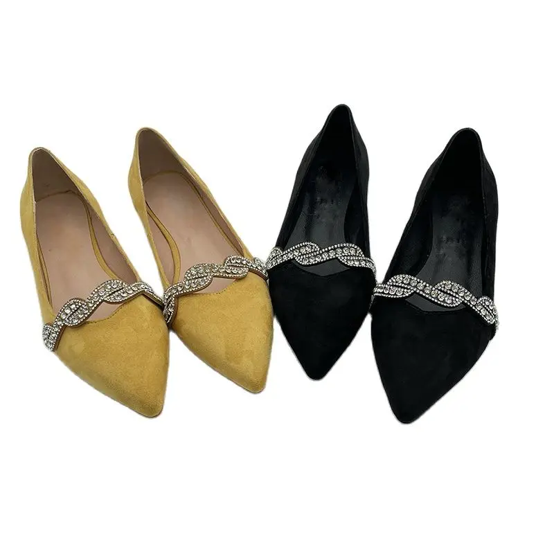 

Coarse heel Single shoe woman 2021 Spring and Autumn new style Mary Flash drill flat bottom Fashion joker pointed end Women shoe