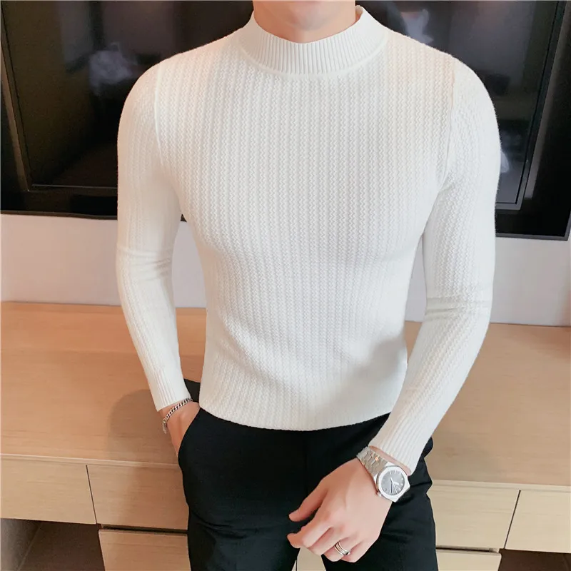 2021 Privathinker Winter Warm Men Turtleneck Sweaters Solid Color Korean Man Casual Knitter Pullovers Harajuku Male Sweaters 4XL