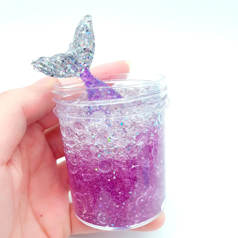 Слайм 120 мл прозрачная грязь галактика Русалка рыба слайм антистресс игрушка для