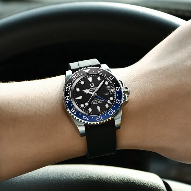 PAGANI Дизайн GMT Мужские механические часы резиновый ремешок 40 мм вращающийся
