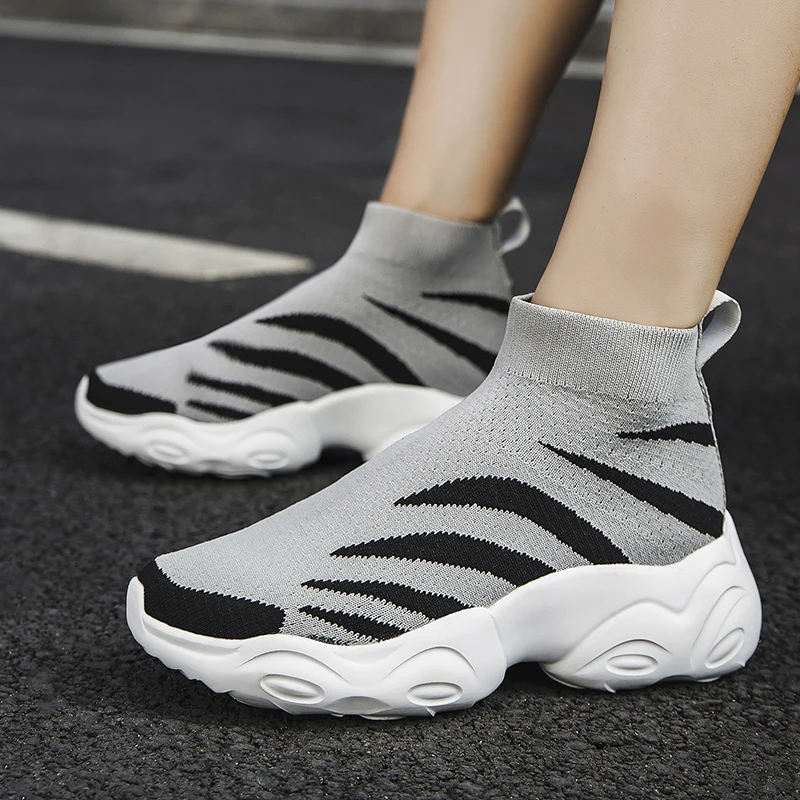 Men Casual Shoes Women Knit Upper Breathable Sport Shoes High Top Sock Boots Plus Size Unisex Chunky Jogging Running Sneakers