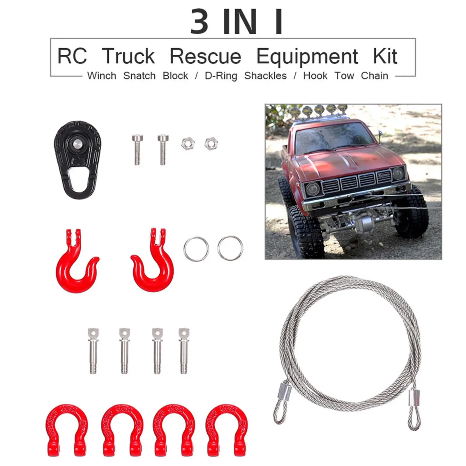 

RC Car 3 in 1 Winch D- Shackle Hook Tow Chain for TRX4 D90 HPI