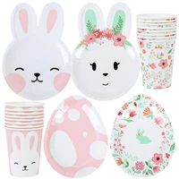 8pcs easter disposable tableware rabbit egg shape paper plates cup wedding birthday decoration easter party baby shower supplies