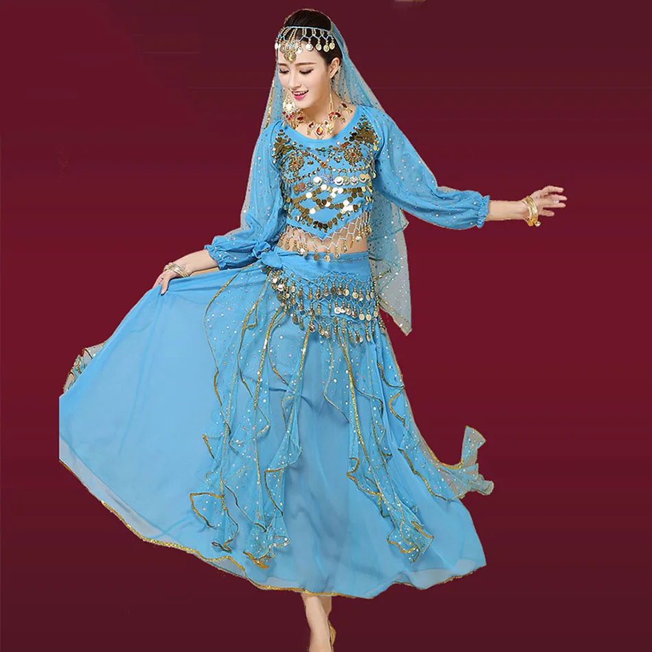 Женский костюм для танца живота комплект из топа и брюк с вуалью на цепочке