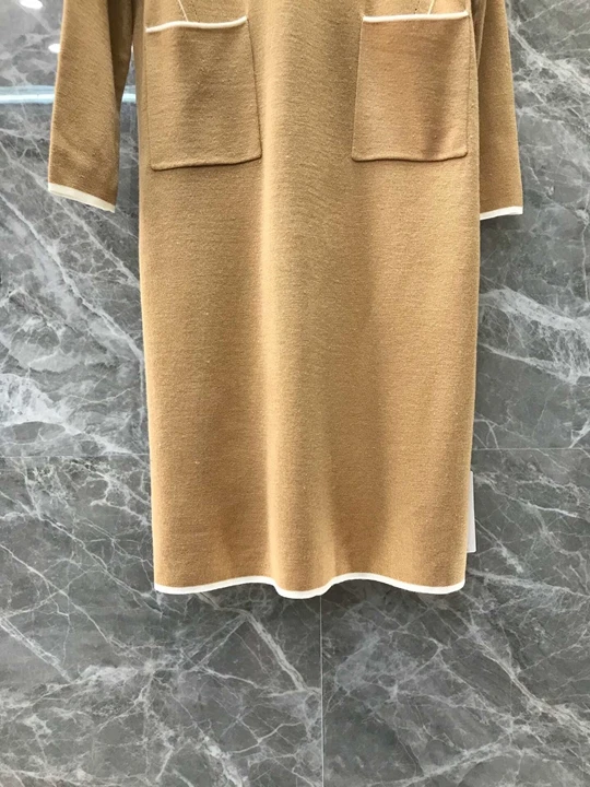 Early autumn new women's wear neck high collar symmetrical pocket decoration long sleeve solid color dress 1005