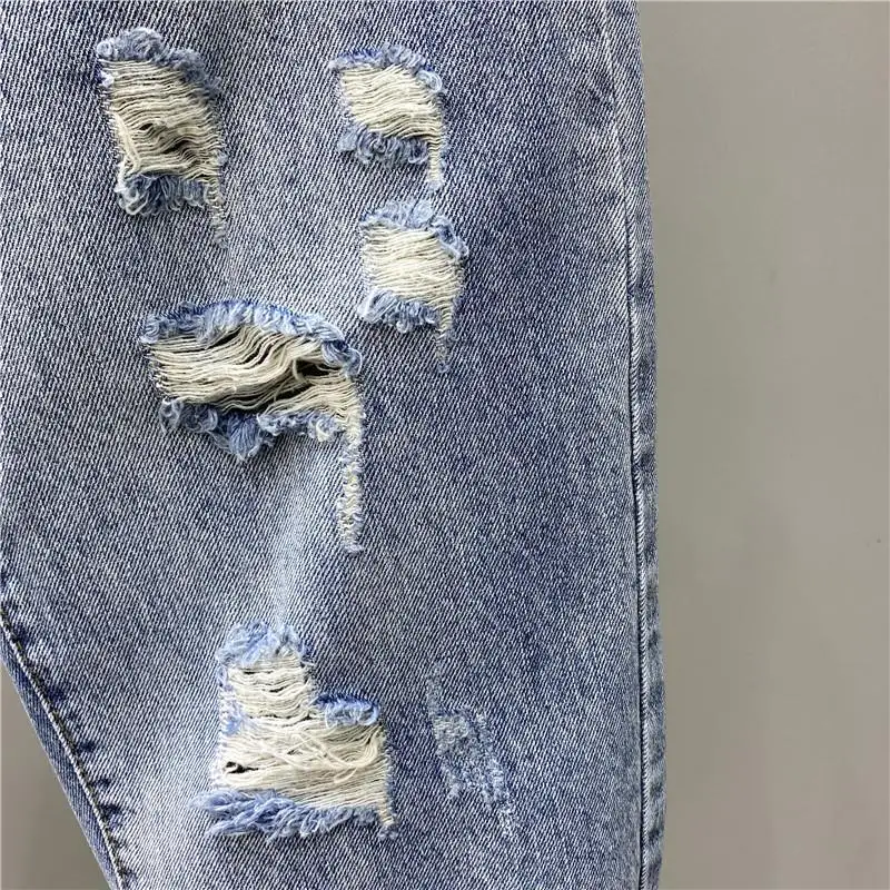 

Korean Ripped Denim Pants for Women 2021 Summer Loose Retro Cropped Harem Drop Crotch Pants Fashion Streetwear Trousers