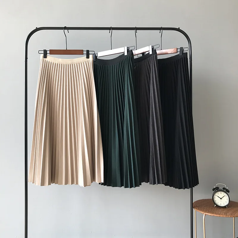 2020 Новая Женская Весенняя трапециевидная плиссированная юбка с высокой талией