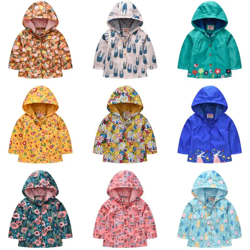 New Fashion Cute Kids Girls Cartoons Wind Rain Jacket Hooded Long Sleeve Windbreak Girl Waterproof Jacket Outwear Raincoat 2-6Y wool pea coat