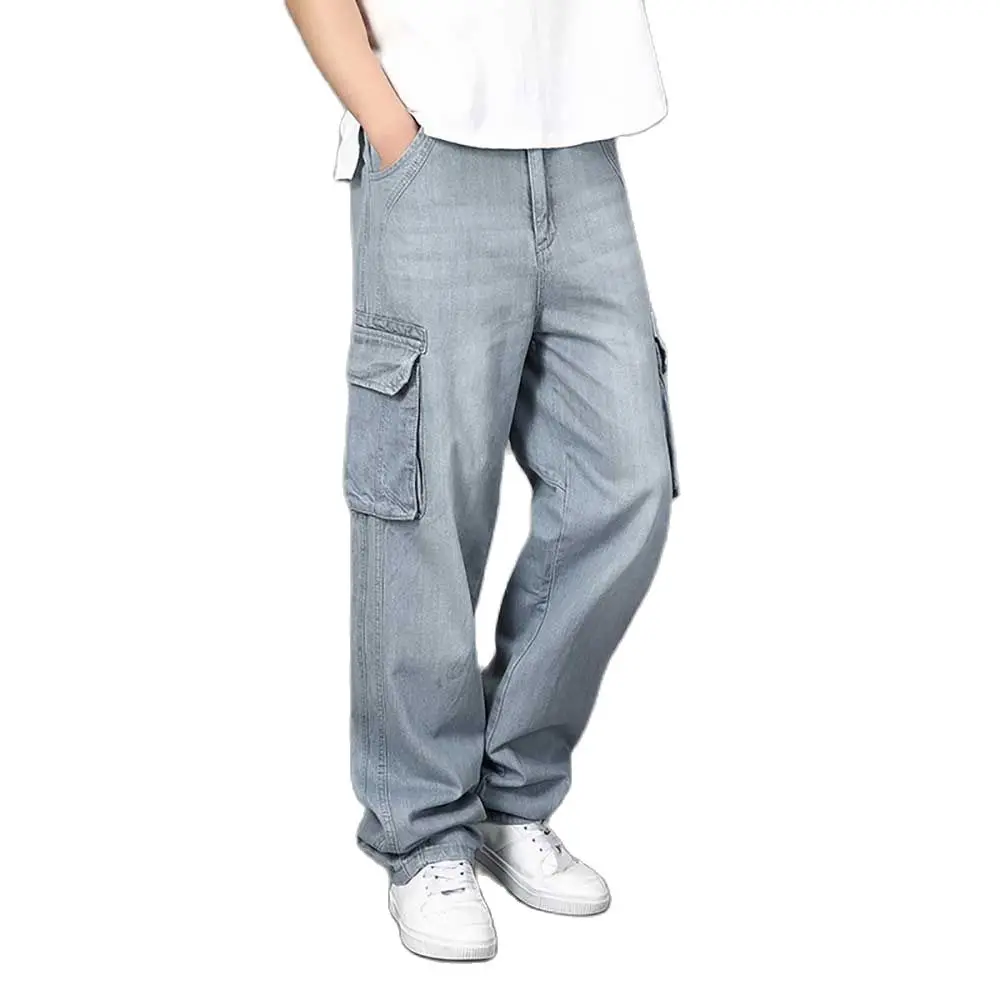 Plus Size Baggy Cargo Jeans Men's Pants Straight Loose Trousers Skateboard Streetwear Clothes Big Pockets