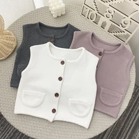 2021 new toddler baby vest for girl solid waffle sleeveless cardigan spring autumn cotton kids clothes boys costumes