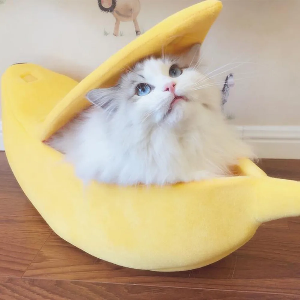 

Small Pet Bed Banana Shape House Fluffy Warm Soft Plush Breathable Bed Banana Cat Dog Bed Puppy Cushion Basket Warm Portable