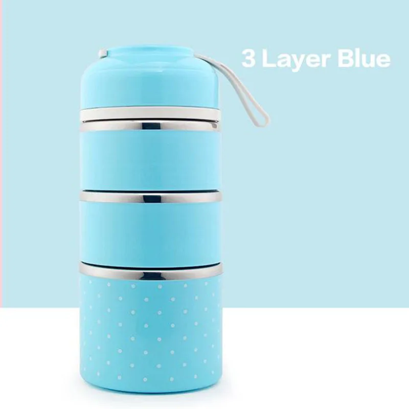 3 layer blue Японский термос для обедов, коробка для стаканов, герметичная коробка из нержавеющей стали, Bento Box, детский портативный для пикника, школы, пищевой контейнер кухонный - Цвет: 3 layer blue