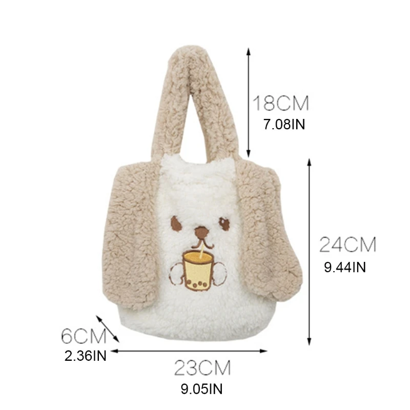 

Big Ear Design Bucket Bag Shopping Bag Tote Women Lamb like fabrics Handbag