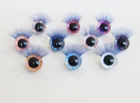 Глаза крафтовые с блеском, 14-30 мм, с синими ресницами и твердой шайбой