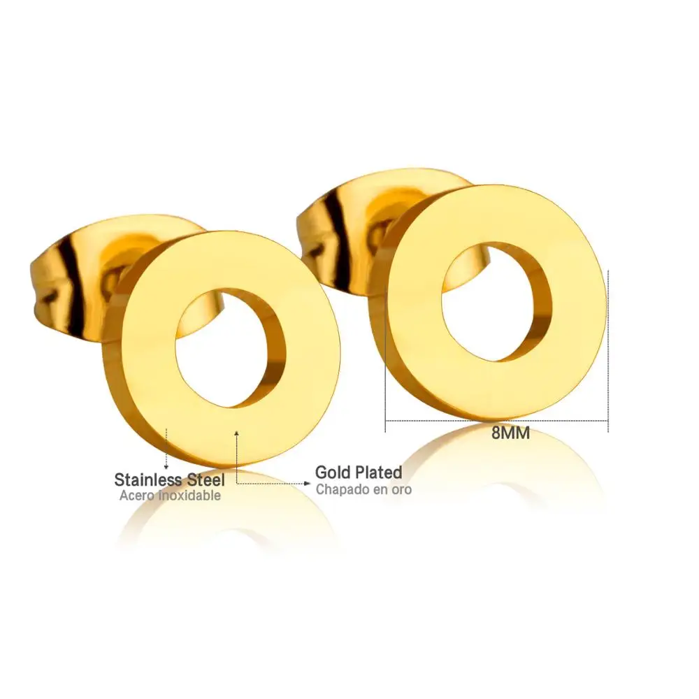 Серьги гвоздики круглые из нержавеющей стали золотистого цвета|round studs|studs |