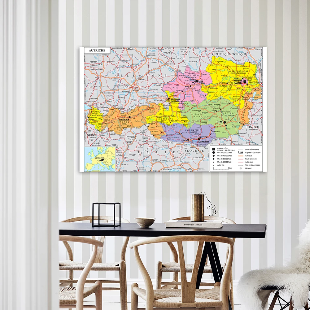 

150*100cm The Austria Traffic and Political Map In French Wall Art Poster Non-woven Canvas Painting Home Decor School Supplies