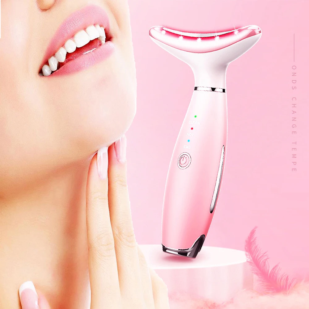

New Led Facial Neck Massager PhotonTherapy Heating Face Neck Wrinkle Removal Machine Reduce Double Chin Skin Lift