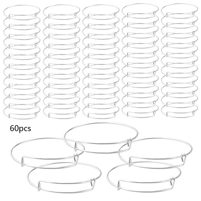 

60 Pcs DIY Expandable Bangle Bracelets Adjustable Wire Bracelets Blank Beading Pendants Bangles for DIY Jewelry Making