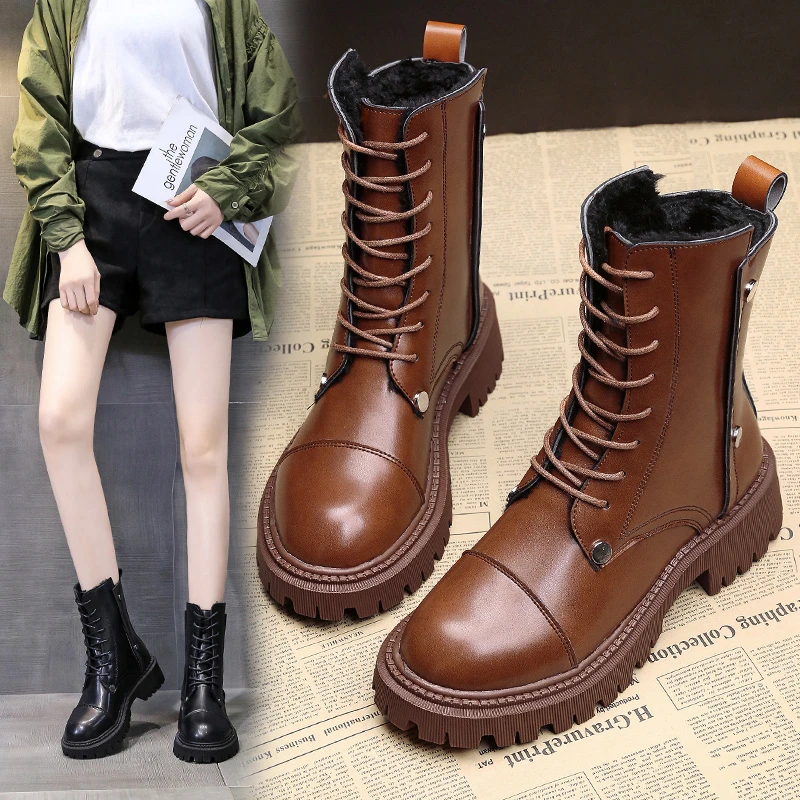 

Осенние ботинки женская обувь модные круглые кожаные ботильоны 2021 зимние черные эластичные ботинки удобные ботинки