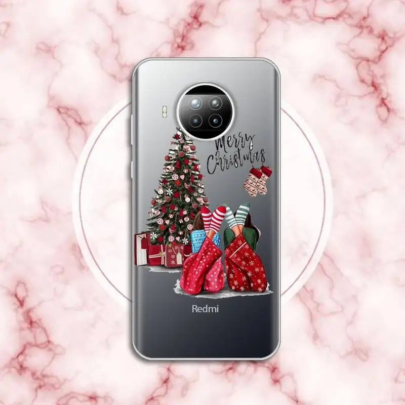 

Merry Christmas Brown Hair Girl Phone Case Transparent for Xiaomi Redmi note 10 t 8 9 pro lite 11